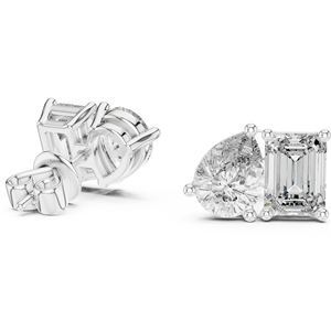 Pendientes de Diamantes de Lujo con Corte Esmeralda, Chapados en Rodio y Oro Blanco de 18K, Doble Brillo - Product Image 1