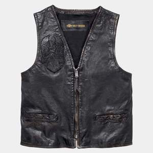 Gilet en cuir HARLEY pour homme, coupe slim, effet vieilli, noir - Product Image 2