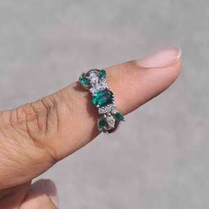 High Demand Moissanite <b>Silver</b> 925 <b>Ring</b> Oval Green <b>Emerald</b> Style Sparkling Diamond Look Jewelry for Wedding Engagement Gift - Product Image 3