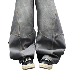 Jeans Anchos Grises para Hombre, Cintura Alta, Transpirables, de Secado Rápido, 100% Algodón, Lavado Enzimático Vintage, Corte Holgado Informal - Product Image 6