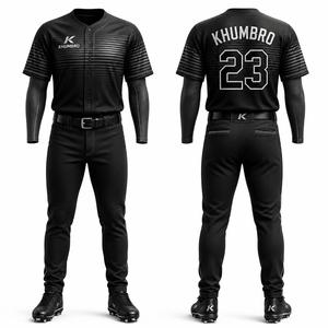 Tenue de baseball entièrement noire personnalisée, kit complet d'équipe, maillot, pantalon et chaussettes à motif camouflage numérique, vente en gros OEM, fabricant KhumBro Sports - Product Image 2