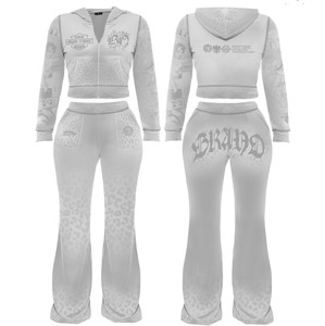 Ensemble sweat à capuche et pantalon de survêtement personnalisé avec logo, style streetwear, jogging 2 pièces, vêtements en coton, survêtements vintage déchirés pour femmes - Product Image 4