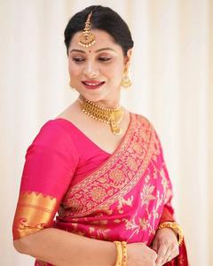 Sari Banarasi rose à motifs floraux, mélange de soie, tenue de mariage, vêtements indiens et pakistanais pour la mariée, tenue de fête 52853 - Product Image 2