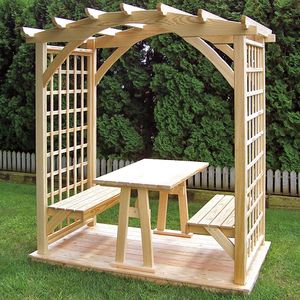 Pergola de jardin en bois avec table et banc, treillis, pavillon, abri pour cérémonie de mariage en plein air, ombrage pour patio - Product Image 2