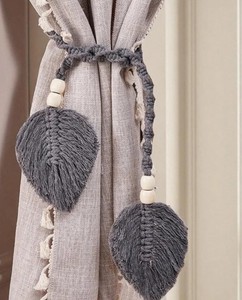Macrame Leaf Curtain <b>Tiebacks</b>: Boho Cotton Window Decor - Product Image 1