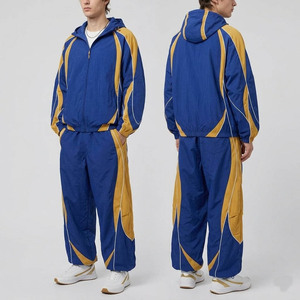 Conjunto Deportivo Casual Unisex Azul Dorado, Chaqueta con Capucha y Cremallera, Pantalones Jogger Holgados, Ropa Deportiva Urbana, Ecológica, para Primavera - Product Image 2