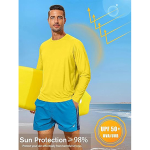 T-shirt de performance personnalisé pour homme à manches longues, jaune vif, séchage rapide, protection solaire UV 50+, idéal pour la natation et la vente en gros - Product Image 2