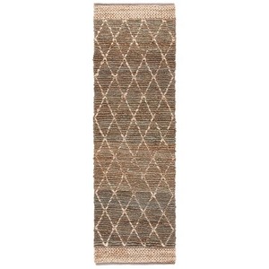 Tapis en jute fait main à motif diamant |   Tapis rectangulaire bohème en fibres naturelles |   Tapis rustique écologique à poils ras en jute fine - Product Image 1
