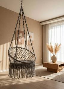 Fauteuil suspendu en macramé – Balançoire d'intérieur bohème avec coussin, chaise en corde de coton faite à la main pour salon, chambre ou balcon - Product Image 4
