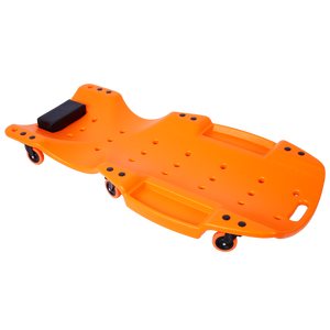 Sgabello Ergonomico in HDPE da 48 Pollici con Poggiatesta Imbottito, Doppio Vano Portautensili, Capacità 200 Kg, Arancione, per Riparazioni Auto - Product Image 1