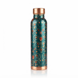 Bouteille d'eau en cuivre artisanale avec motif floral, bouteille réutilisable, bouteilles décoratives pour cadeaux, fournisseur en gros pour l'exportation - Product Image 1