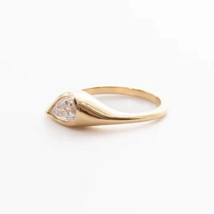 IGI Certified 1.25CT <b>Light</b> Yellow Stone Pear <b>Step</b> Cut 14K Solid Gold Signet Ring Customizable Natural Diamond Ring Elegant Gift - Product Image 3