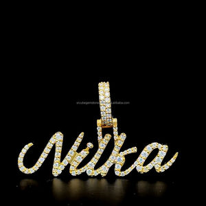 Totalmente hielo Moissanite personalizado letra pequeña colgante nombre personalizado encanto Collar para mujeres niños placa de identificación para regalo de aniversario - Product Image 1