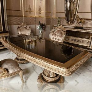 Ensemble de table à manger de luxe Celestique The Addison, en teck massif avec plateau en marbre, sculpté à la main, collection de meubles classiques de style palais. - Product Image 2