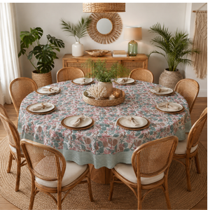 Handmade Boho Floral <b>Round</b> <b>Table</b> <b>Cloth</b> Eco-Friendly Reusable Customizable Elegant Cotton Jaipur Hand Block Printed Durable - Product Image 5