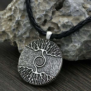 Number Tree Grey Rustic Alloy Pendant with 24-Inch Leather Cord Chain for Men and Boys - Product Image 2
