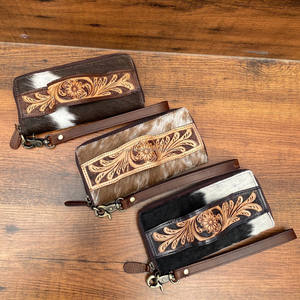 Nueva llegada de cuero de vaca a mano de 2 piezas Set Stud bolso y correa de muñeca embrague estilo occidental monedero con pelo-en la bolsa de ocultar - Product Image 5