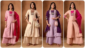 Conjunto de Lujo de Seda Romana Anarkali Kurta Palazzo Dupatta |   Ropa Festiva para Fiestas |   Fabricante de Ropa de Calidad para Exportación - Product Image 2