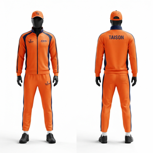 Survêtement de cricket en polyester interlock premium 280 GSM, bleu marine avec panneau contrastant, broderie de logo personnalisée, impression sérigraphique, OEM ODM - Product Image 2