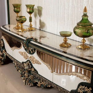 Meuble TV de style français en bois de mahogany massif, fait main, finition antique, pour salon d'appartement, meuble de luxe classique - Product Image 2