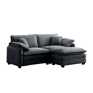 Two-Seater L-Shaped Grey Corduroy <b>Sofa</b> with Ottoman <b>Small</b> Living Spaces Suitable for Living Rooms - Product Image 6