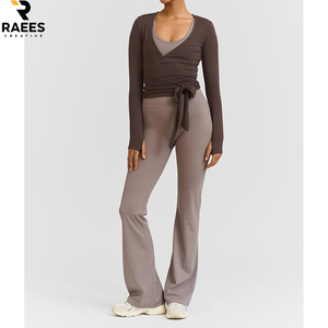 Shinbene - Tops cruzados con lazo frontal para mujer, bolero de manga larga, cárdigan corto, tops para yoga, ballet, pilates - Product Image 2
