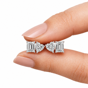 Rose Gold Plated Moissanite <b>Stud</b> <b>Earrings</b> Heart And <b>Emerald</b> Cut Claw Setting Women's Classic Engagement Jewelry - Product Image 4