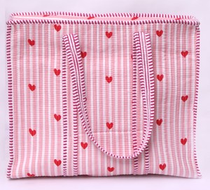 Bolso Tote Acolchado con Corazón Rosa, Bolso Tote de Algodón Hecho a Mano, Bolso de Hombro a Rayas para el Día de San Valentín, Bolso de Compras Bonito, Regalo para Ella - Product Image 4