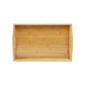 Plateau de service rectangulaire profond en bois d'acacia avec poignées latérales sculptées en forme d'arche, pour le petit-déjeuner, hôtel, OEM personnalisé, Vietnam - Product Image 1