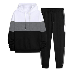 Survêtements de sport personnalisés de haute qualité pour hommes, ensembles en molleton deux pièces pour l'automne, décontractés, pour le jogging, la course à pied et l'entraînement, vêtements de sport noirs - Product Image 2
