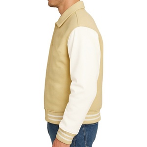 Varsity Jacket <b>Men</b> <b>Black</b> White Sleeve Solid Color Turn-down Collar Button Closure Casual Autumn Wear Varsity Jacket - Product Image 4
