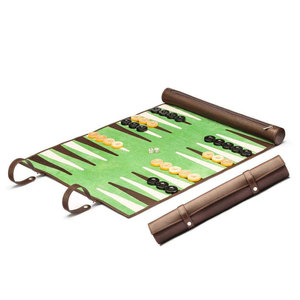 Jeu de backgammon portable en feutre vert et cuir PU moulé, avec dés et jetons, idéal pour les cadeaux de fête - Product Image 1