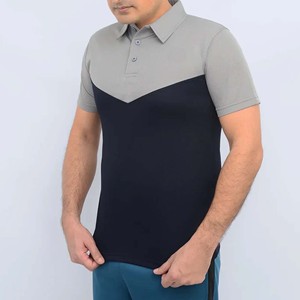 Polo pour homme à blocs de couleur, manches courtes, tricoté, décontracté, coupe classique, design uni, boutons sur le devant, gris marine - Product Image 3