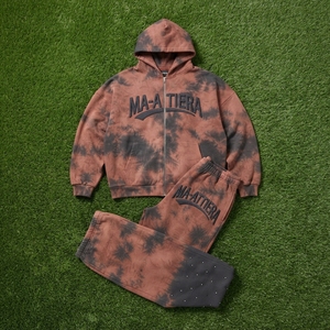 Conjunto de Sudadera con Capucha y Cremallera Marrón/Negro con Lavado Ácido y Pantalones de Pierna Ancha para Hombre, Chándal Bordado Estilo Urbano, OEM Personalizado - Product Image 6