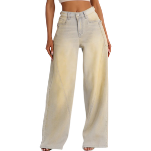 Vaqueros de mezclilla de pierna ancha rectos para mujer, de cintura alta, ajuste relajado, estilo casual, vintage, lavados, de longitud completa, pantalones de streetwear - Product Image 1