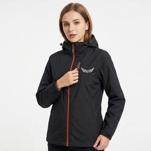 <b>Men's</b> <b>Black</b> Waterproof Hooded <b>Windbreaker</b> Jacket With Orange Zipper And Wing Logo Front Print Sporty Style For Winter Outdoor - Product Image 4