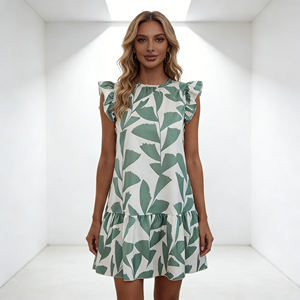 Robe décontractée unie à volants et manches courtes pour femme, coupe ample et mini, idéale pour les vacances à la plage – Grande Vente Printemps - Product Image 1