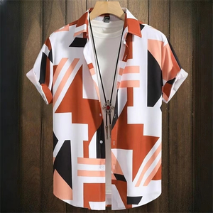 Nouvelle chemise d'été pour homme à col mandarin, manches courtes, boutonnée, motif uni, design décontracté de plage, 100% polyester, séchage rapide - Product Image 1