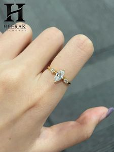 Anillo de Diamantes Compuesto en Forma de Marquesa de Lujo, Oro Sólido Certificado, Anillo de Promesa de Aniversario con Diamante Moissanita - Product Image 6