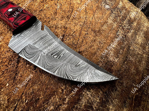 มีดล่าสัตว์และตั้งแคมป์เหล็กดามัสกัสคุณภาพสูงจาก UA Supplies ด้ามไม้พะยูง พร้อมรูจับนิ้ว จับกระชับมือ ปลอกหนัง OEM - Product Image 4