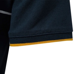 Polo à manches courtes pour homme, bleu foncé, coupe classique, tricoté, décontracté, avec bordure contrastée rayée - Product Image 6