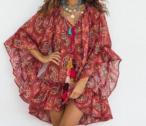 Vestido Étnico Indio al por Mayor, Talla Grande, Estampado a Mano, para Mujer, Hermoso Vestido de Manga Larga con Bloques de Color, Vestidos Casuales de Verano para Mujer - Product Image 1