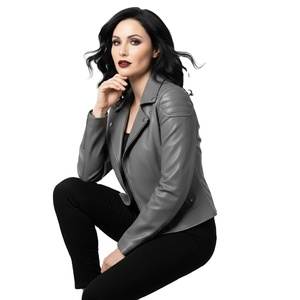 Veste en cuir gris de style motard, nouvelle conception, fabrication sur mesure, vente en gros, prix d'usine, cuir véritable, manteau pour femmes - Product Image 1