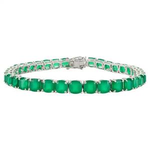 Bracelet Tennis en Onyx Vert Taille Coussin Motif Trèfle Charmant pour Femme et Enfant, en Argent Sterling 925, Cadeau Classique - Product Image 2