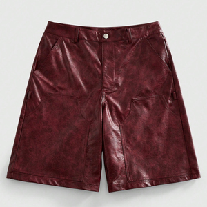 Shorts en similicuir bordeaux vieilli de qualité supérieure, nouvelle collection 2026, style décontracté haute couture, avec impression de logo personnalisé, best-seller - Product Image 1