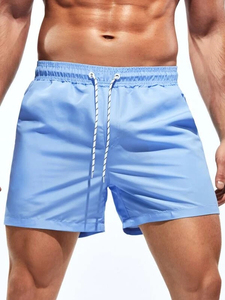 Hot Sale Custom Solid <b>Men's</b> Swim Shorts Quick Dry Eco-Friendly Beach <b>Trunks</b> with Front Logo Drawstring OEM Available - Product Image 3