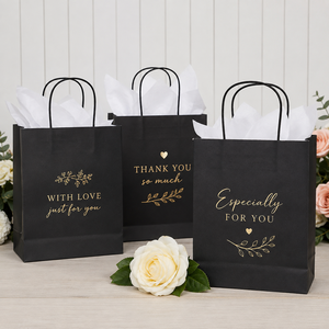 Black Mini Eco-Friendly <b>Biodegradable</b> ECO55 Offset Printed Gift Bags Gold Foil Thank You Design Twisted Handles Kraft <b>Paper</b> - Product Image 6