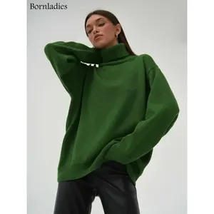 Bornladies femmes pull à col roulé Chic automne hiver épais chaud pull surdimensionné décontracté ample tricoté pull pull haut pour - Product Image 1