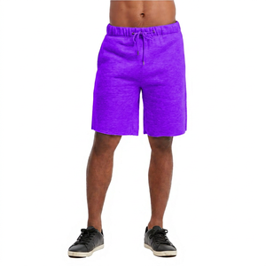 Shorts Bermuda Homme Gris Uni en Coton Molletonné Taille Mi-Haute avec Cordon de Serrage Style Jogger Décontracté Respirant Tricoté - Product Image 2