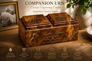 Urna Doble para Cenizas Humanas QUALCOSA INTERNATIONAL, Diseño de Madera de Mango con Aspecto de Mármol, Grabado Personalizado, Color Marrón Premium - Product Image 3